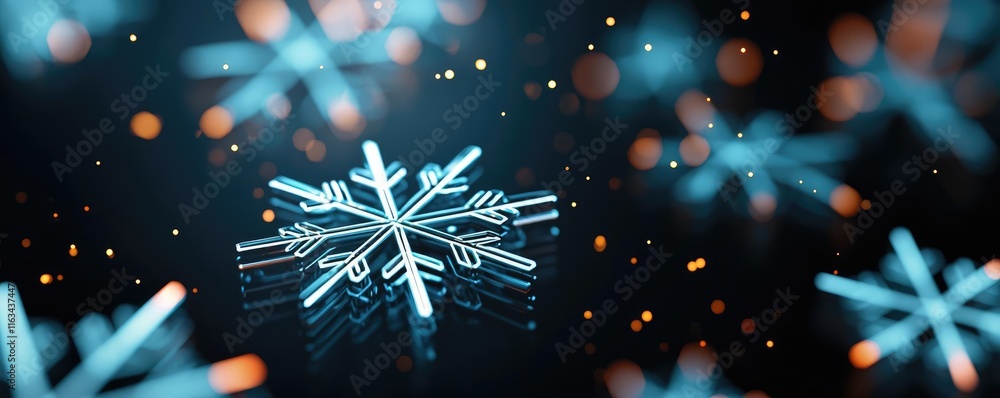 Poster snowflake abstract background concept. a close-up of intricate snowflakes sparkling against a dark, 