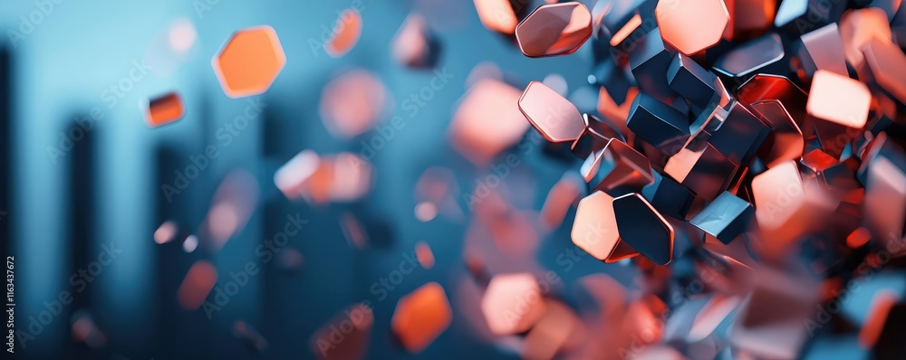 Poster crash market idea. abstract geometric shapes with vibrant colors floating in a dynamic digital space