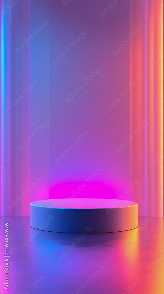 Poster vibrant colorful light cascade illuminating modern room with round table creating a cozy and invitin