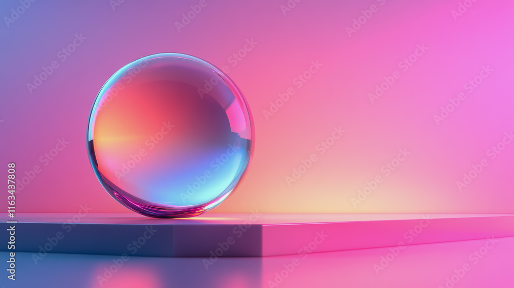Poster translucent glass sphere resting on a soft pink fabric surface creating a dreamy ethereal mood in a 