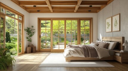 Serene Bedroom Design:  Natural Light and Wooden Accents