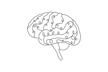 continuous human brain  single line art Hand drawn minimalism style isolated on white background 