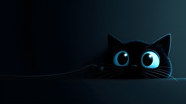 A Cute Black Cat Peeking From Darkness