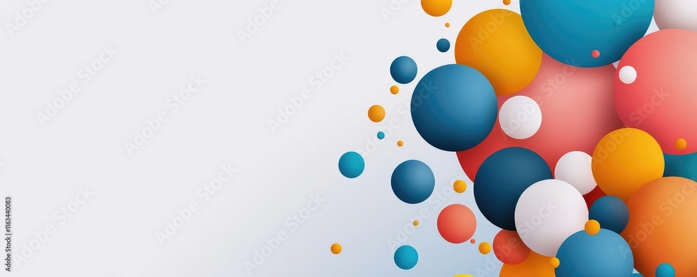 Poster splatter abstract background idea. colorful abstract spheres creating a modern digital background de