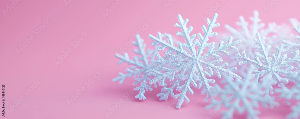 Poster snowflake abstract background concept. a delicate snowflake rests on a soft pink background, showcas