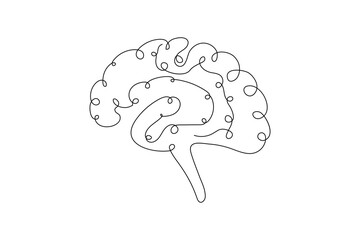 continuous human brain  single line art Hand drawn minimalism style isolated on white background 