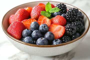Fresh assortment of berries served in a bowl for a healthy snack or dessert option