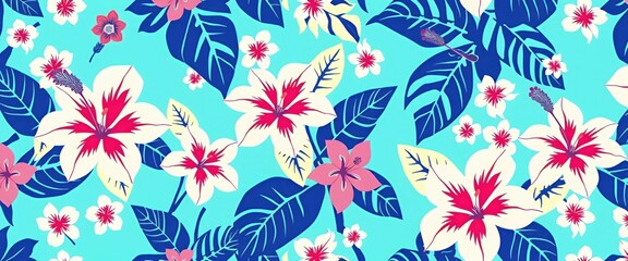 "Hawaiian Breeze: A Retro Tropical Floral Pattern"
