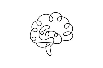 continuous human brain  single line art Hand drawn minimalism style isolated on white background 