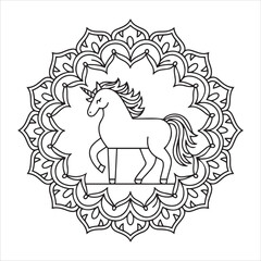unicorn lined mandala design with white background