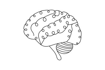continuous human brain  single line art Hand drawn minimalism style isolated on white background 