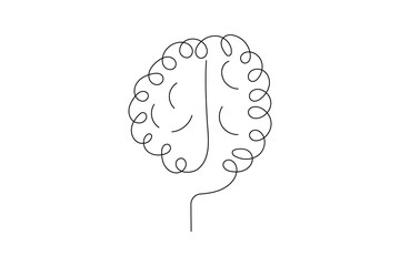 continuous human brain  single line art Hand drawn minimalism style isolated on white background 