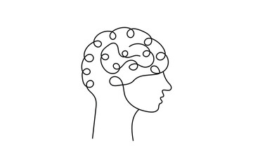 continuous human brain  single line art Hand drawn minimalism style isolated on white background 