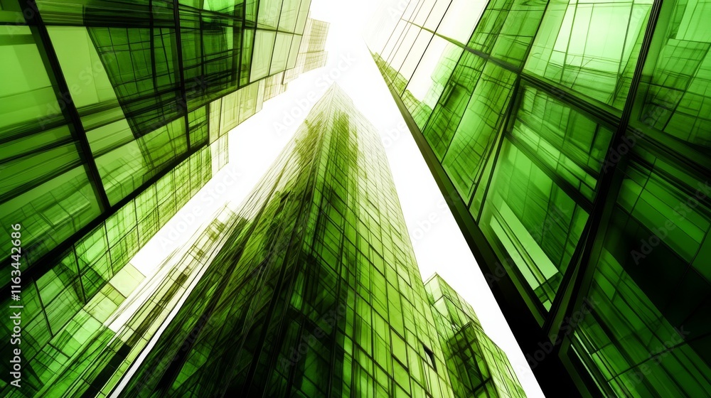 Poster dynamic green building with soft light and angles