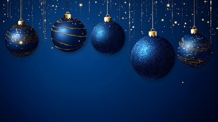 Blue Christmas Ornaments with Gold Accents and Glitter