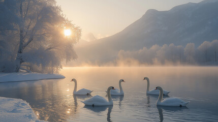 Naklejka premium Charming Nordic winter snow scenery