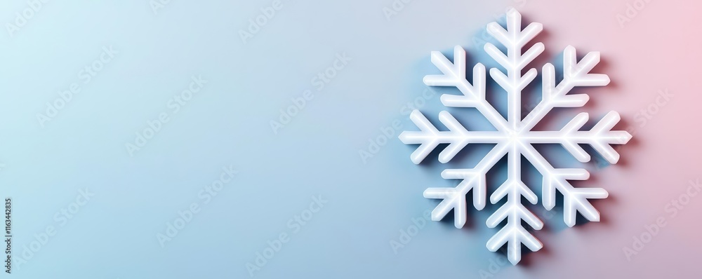 Poster snowflake abstract background concept. a close-up of a beautiful snowflake on a soft pastel backgrou