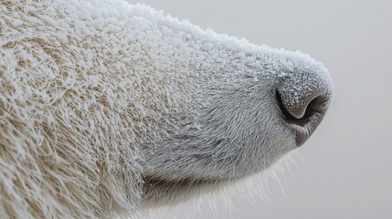 Close-up of a polar bear's frost-covered nose and muzzle.