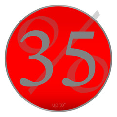 Sale tag or sign 35% off, shopping sticker or label, badge, png and vector mockup