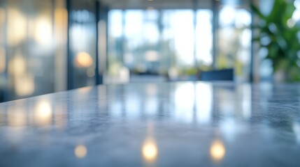 Bokeh effect in an office interior with marble stone tabletop for product display. Concept Bokeh Effect, Office Interior, Marble Stone Tabletop, Product Display, Photography