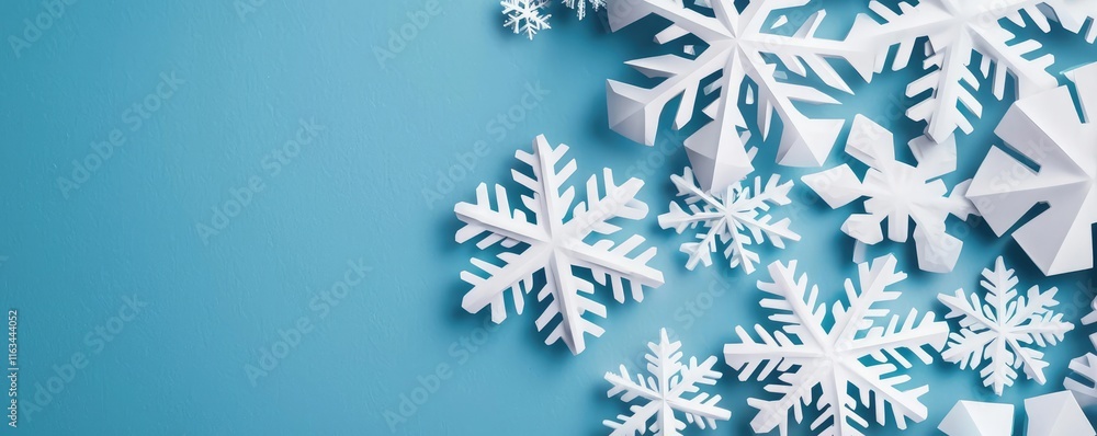 Poster snowflake abstract background concept. beautiful snowflakes on a blue background, creating a serene 