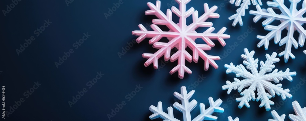 Poster snowflake abstract background concept. colorful snowflakes arranged artistically on a dark backgroun
