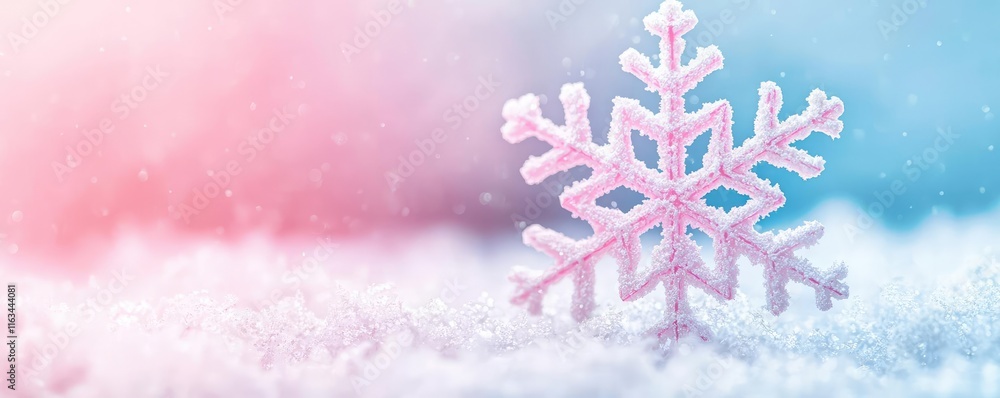 Poster snowflake abstract background concept. a delicate snowflake sparkling in the soft, colorful light of