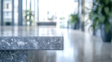 Bokeh effect in an office interior with marble stone tabletop for product display. Concept Bokeh Effect, Office Interior, Marble Stone Tabletop, Product Display, Photography