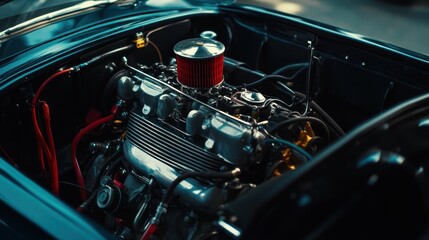Vintage Car Engine Close-Up