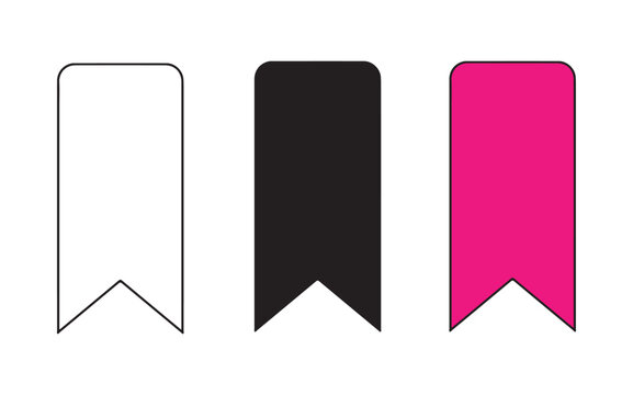 Three Bookmark Icons in White, Black, and Pink