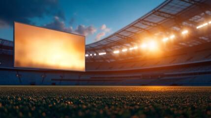 Stadium Billboard Mockup with Evening Lights. Generative AI