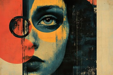 Abstract Portrait Featuring Geometric Shapes and a Womans Eye