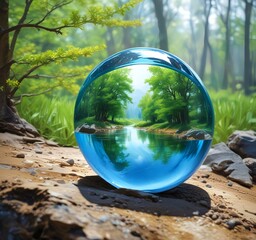 Illustration of water drop with spring environment.