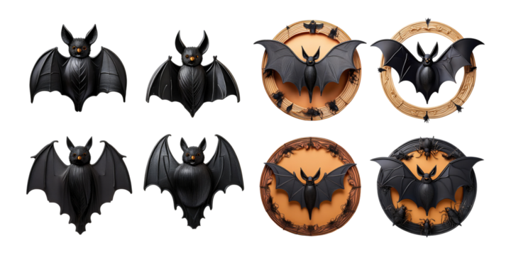 Black Bat Designs on Transparent Background