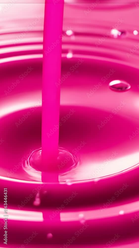 Poster colorful liquid creates ripples and droplets in a circular pattern during a dynamic pour