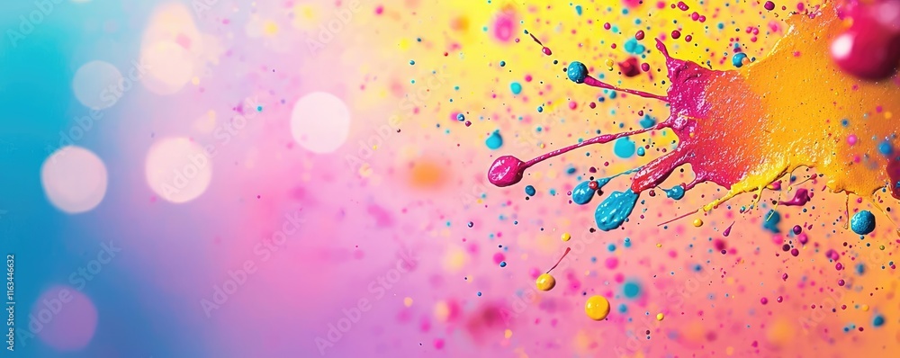 Poster splatter abstract background idea. a vibrant splash of multicolored paint against a smooth backgroun
