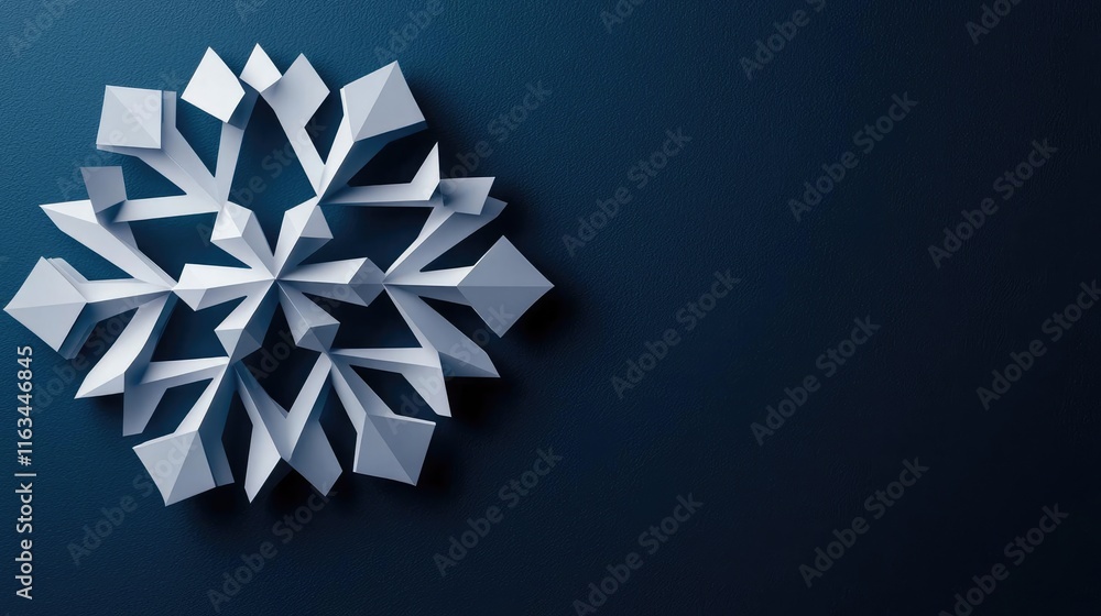 Poster snowflake abstract background concept. elegant paper snowflake design on a dark blue background, per
