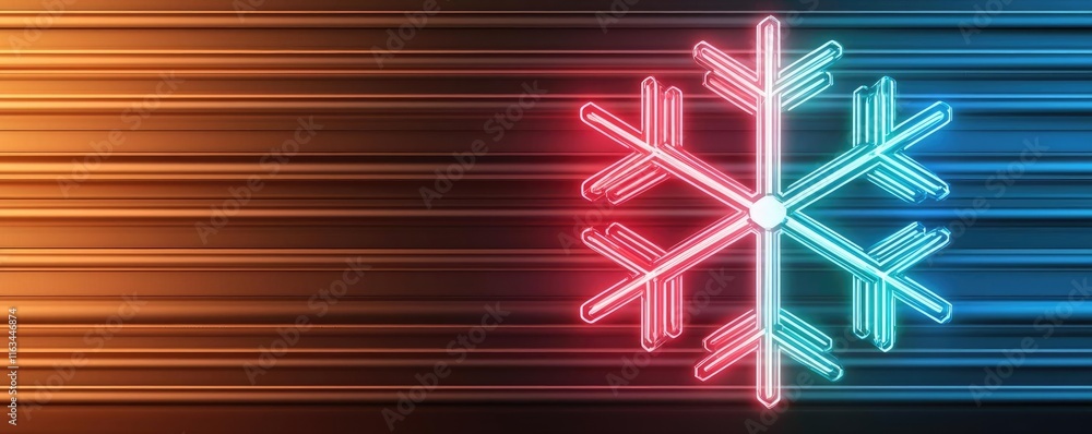 Poster snowflake abstract background concept. colorful neon snowflake design with vibrant background lines 