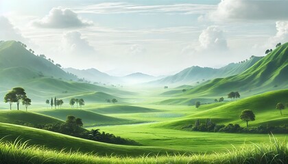 Fototapeta premium green grassland landscape isolated on white or transparent png