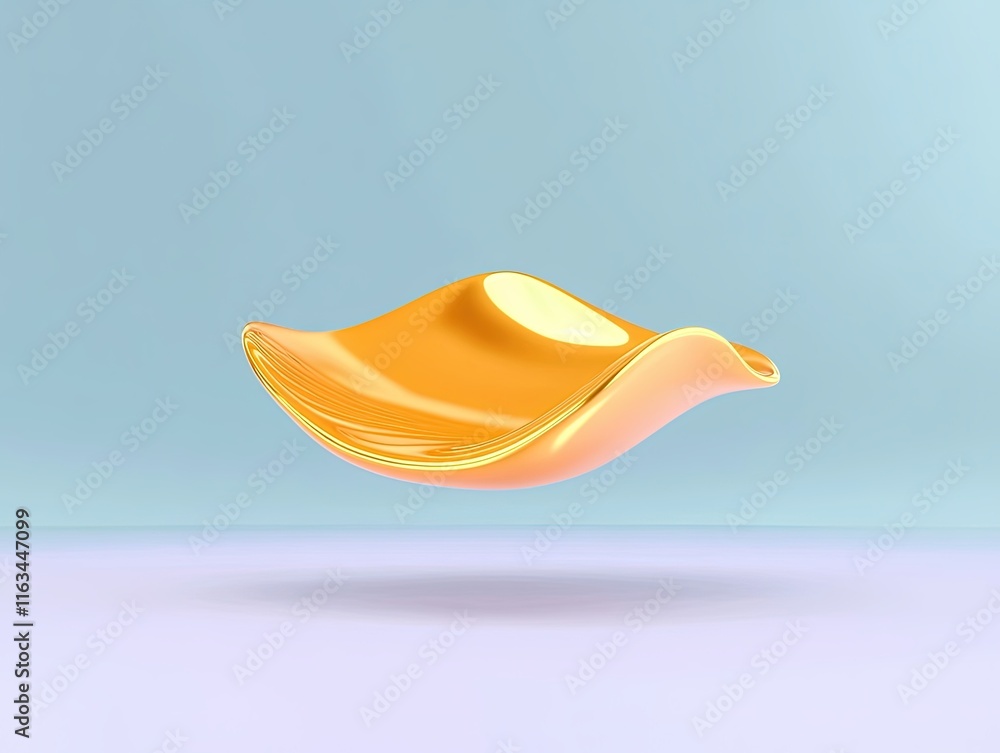 Aufkleber Elegant Abstract Yellow Wave Form Floating Above Soft Light Blue Background for Creative Design and Visual Concepts