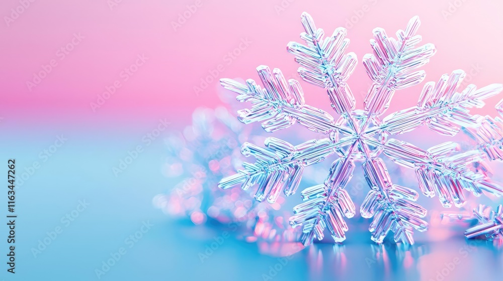 Poster snowflake abstract background concept. a delicate, translucent snowflake on a soft pastel background