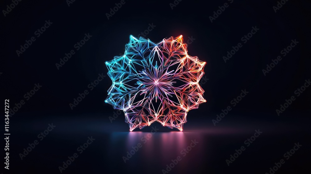 Poster snowflake abstract background concept. a mesmerizing digital artwork featuring intricate neon patter