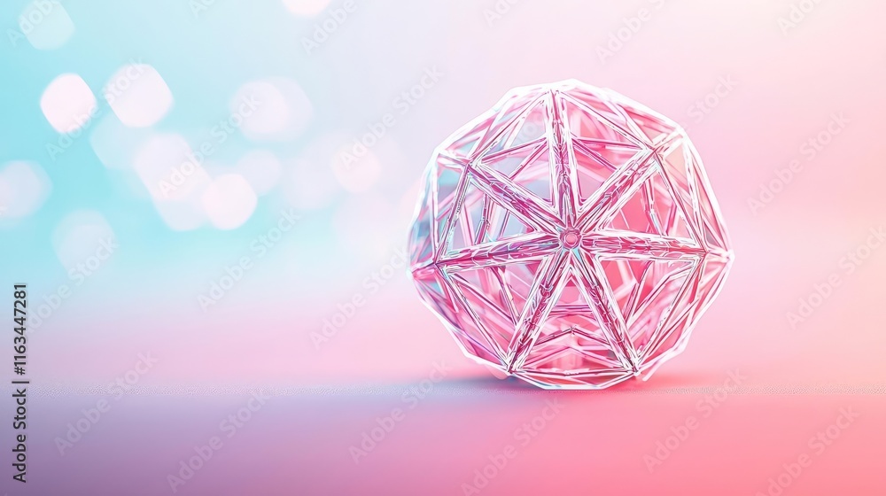 Poster snowflake abstract background concept. a geometric sphere with a pink tint set against a soft blue b