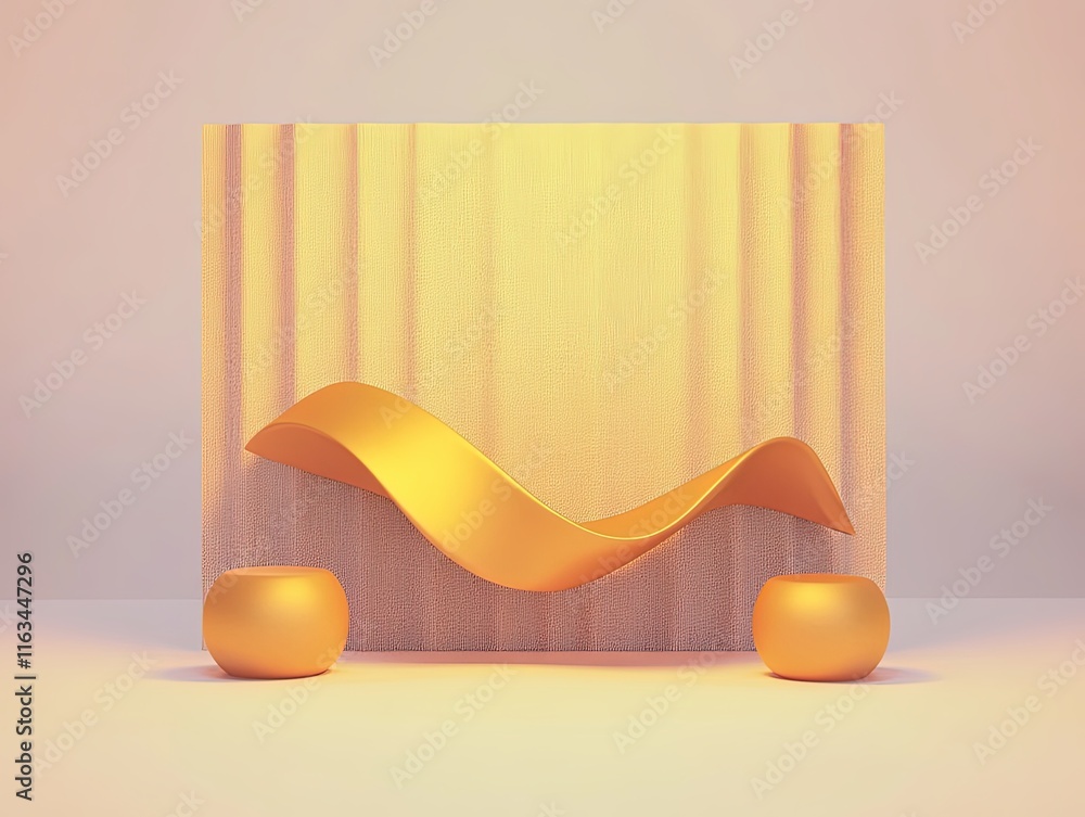 Poster abstract composition with soft curves and warm tones in minimalistic setting for modern interior des