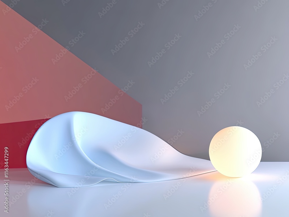 Aufkleber abstract composition with smooth draped fabric and glowing sphere against a minimalist background of
