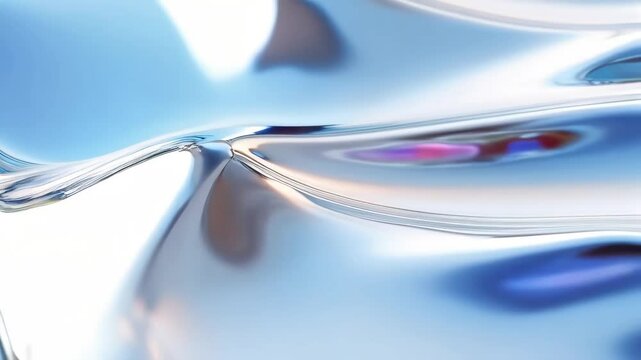 Abstract liquid silver surface. Wavy metal texture. Chrome foil backdrop. Minimalist style, for advertising, presentation. Metallic motion background for intro.