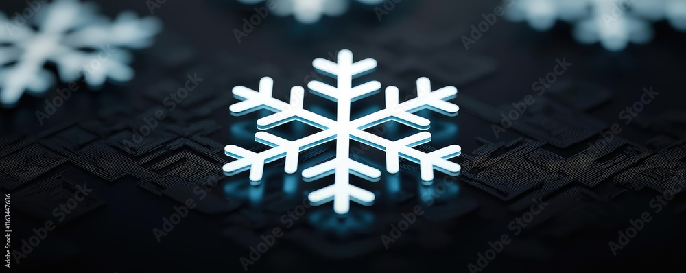 Poster snowflake abstract background concept. a close-up of a glowing snowflake on a dark background, symbo