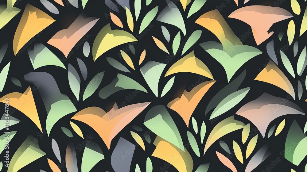 Poster abstract colorful leaf pattern with vibrant shades and fluid design elements for modern backgrounds 
