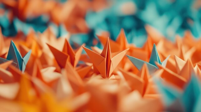 Colorful origami stars close-up.