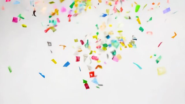 Joyous Celebration: Colorful Confetti Explodes Against a White Background